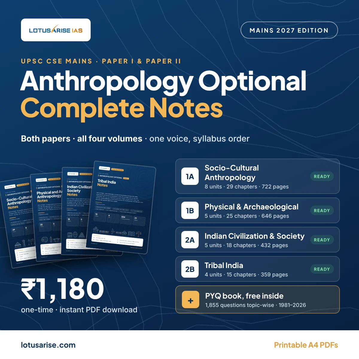 Anthropology Optional Complete Notes: Paper I and Paper II, all four volumes, LotusArise IAS Anthropology Optional Complete Notes: Paper I and Paper II, all four volumes, LotusArise IAS