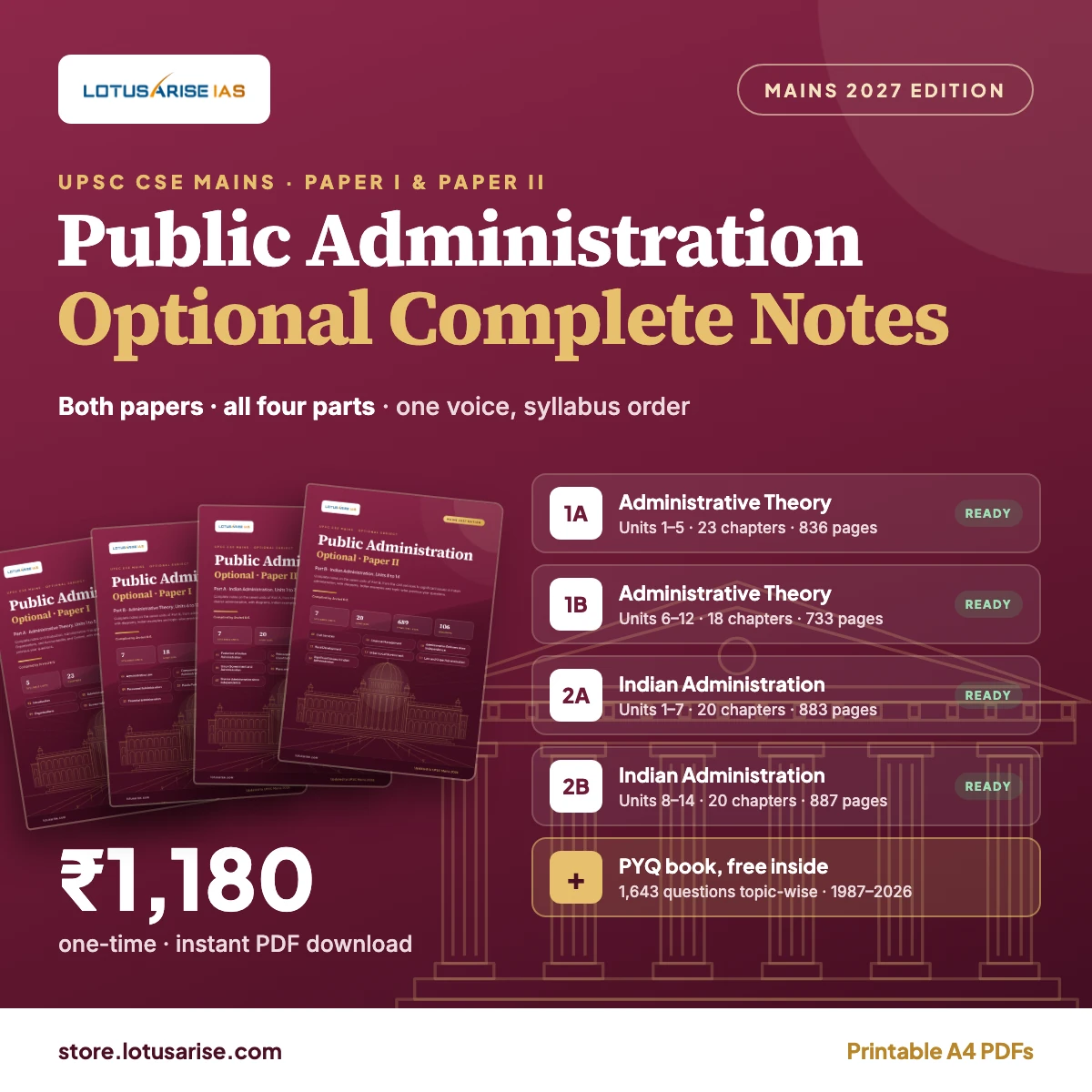 Public Administration Optional Complete Notes: Paper I and Paper II, all four parts, LotusArise IAS Public Administration Optional Complete Notes: Paper I and Paper II, all four parts, LotusArise IAS
